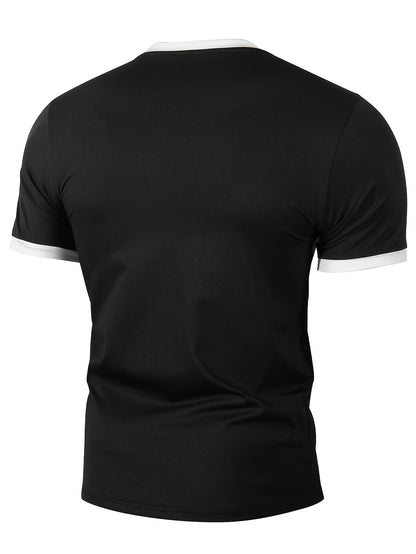 Men'S Casual Slim-Fit T-shirt with White-Edge Color Blocking | Suitable for Daily Outings and Outdoor Activities, Crew Neck, Short Sleeve, Summer Season - ayq