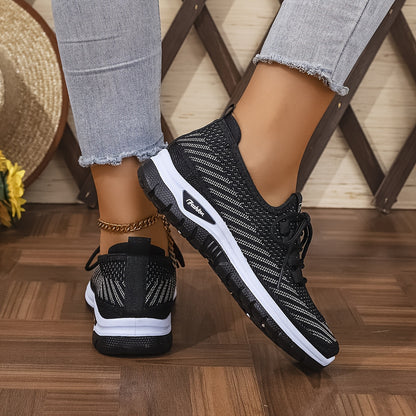 Women'S Knit Casual Sneakers - Stylish Striped Weave Pattern, Breathable Non-Slip Comfort Shoes with Rubber Sole for Outdoor Wear