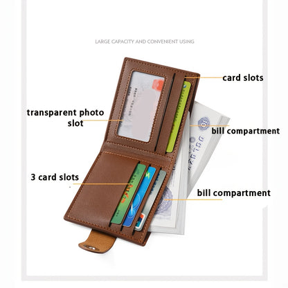 European Style Men Wallet Secure Button Business Short Model with Large Capacity Multi-Card Slots PU Wallet Trendy Youth Fashion