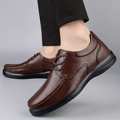 Men'S Winter Warm Fleece-Lined Ankle Boots - Genuine Leather Upper & Rubber Sole, Round Toe Lace-Up Snow Boots with Arch Support