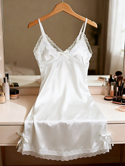 Elegant Lace Deep V Slip Dress with Spaghetti Straps