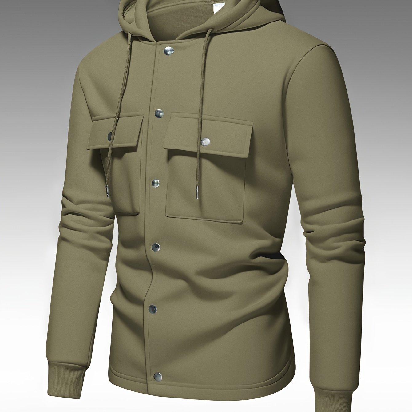 Men's Heavy-Duty Hooded Sweatshirt with Full-Zip Front & Utility Pockets - Olive Green Tactical-Style Outdoor Jacket, Long Sleeve Casual Pullover for Hiking, Camping, Casual Attire - Spring/Fall Layering Essential (Regular Fi