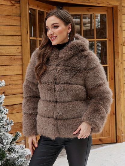 Women's Elegant White faux fur coat - Luxury Winter Outerwear with Single-Button Closure, Machine Washable Cold-Weather Jacket for Evening Events, Parties & Everyday - Chic Winter Coat for Women (Solid Color, O-Line Silhouett