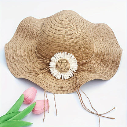 Women’s Adjustable Straw Hats with Floral Design and Carry Bag