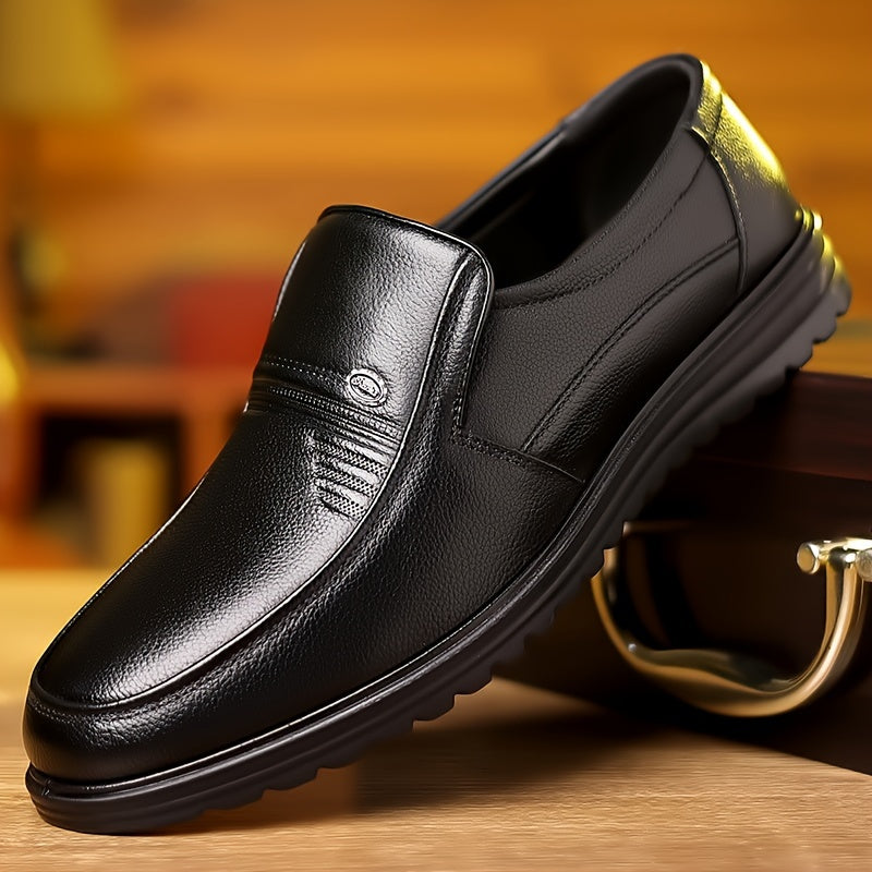 Men's Casual Slip-On Cowhide Leather Shoes - Breathable All-Season