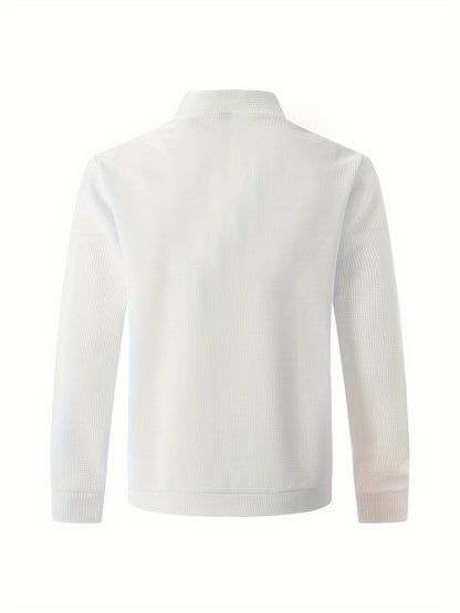 Men's Lightweight Jacket with Stand-Up Collar - Zippered Front Closure, Regular Fit Casual Coat for Everyday & Formal Wear - Spring/Fall Outerwear in White/Neutral Tones - Easy Care Zipper Jacket