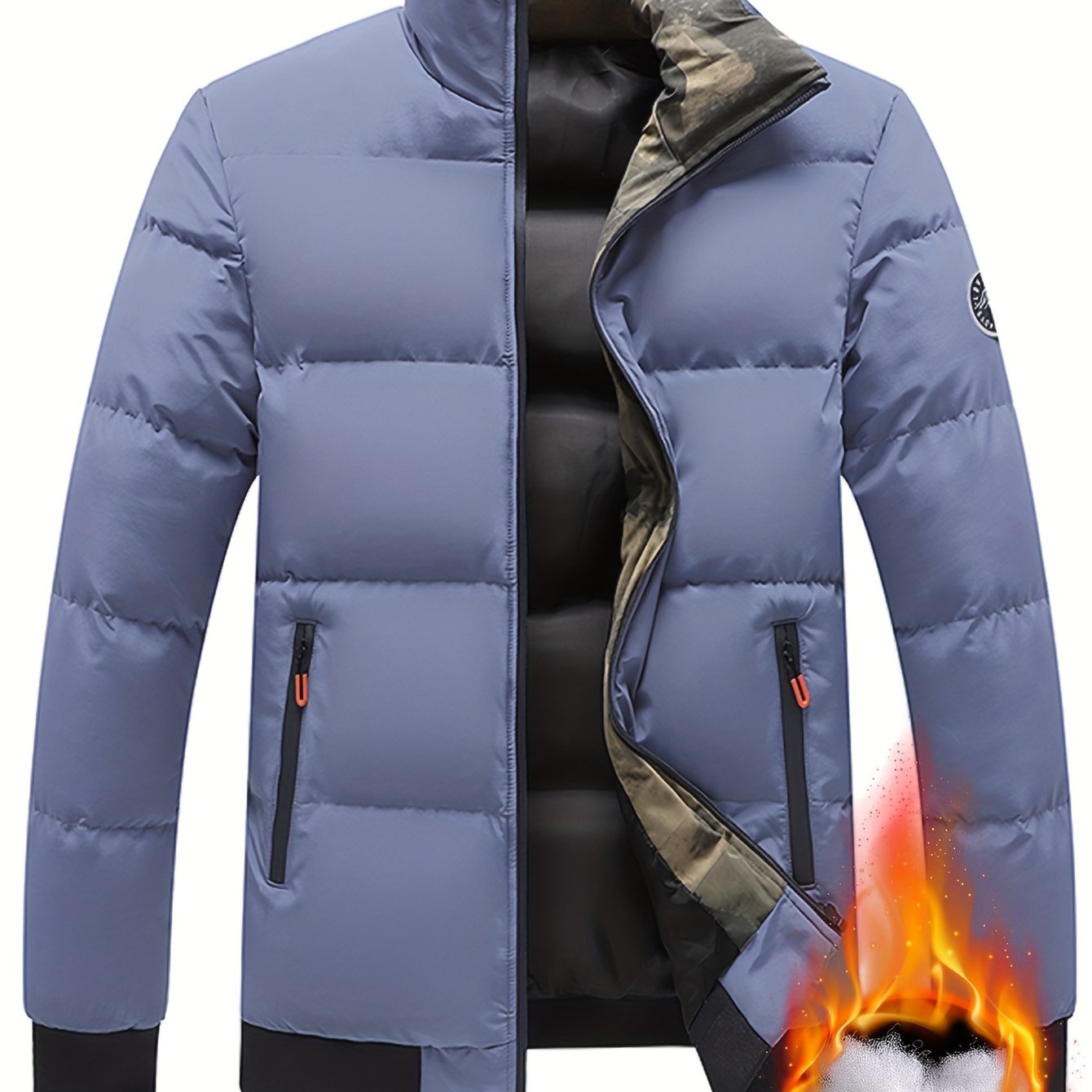 Men's Lightweight Jacket with - Winter Warm Coat, Stand Collar & Zippered Pockets, Beige/ & Black, Machine Washable (No Dry Clean) - Casual & Formal Outerwear for Cold Weather (-Filled)