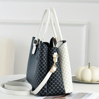 Women's Elegant Two-Tone Faux Leather Tote Bag with Detachable Strap
