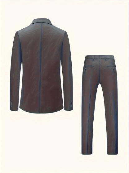 Men'S Solid Color Polyester Work Suit - Classic Lapel Collar, Non-Stretch Fabric, Long Suit Sleeves, Four-Season Versatility, Button-Front Jacket with Pants - Regular Fit Woven Suit Set (80% Polyester, 20% Viscose)
