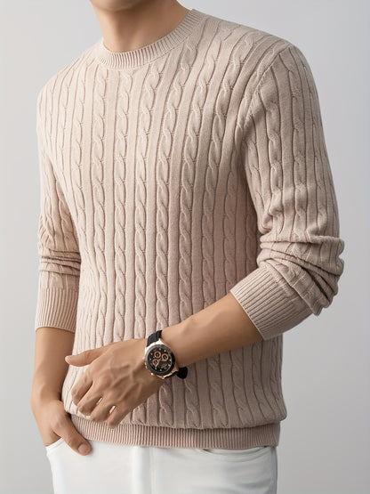 Men's Thick Winter Knit Sweater - High-Elastic Breathable Round Neck Pullover with Cross-Over Collar & Asymmetric Hem, Warm Casual Sweater for Fall/Winter, Machine Washable (Suitable for Daily Wear, Parties, Skiing) - Non- So