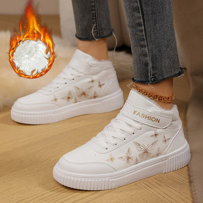 Women'S Butterfly Print Warm Sneakers - Lightweight, Comfortable, Thick-Soled Lace-Up Running Shoes for Work, School, and Stylish Outfits, Perfect for Students, Winter Footwear | Stylish Sneakers | EVA Sole Sneakers