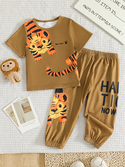 Boys' Summer Cartoon Lion Casual T-Shirt & Pants Set