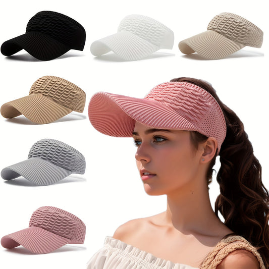 Casual Elastic Knitted Cap, Breathable Women's Empty Top Sunshade Hat For Outdoor Sports And Sun Protection
