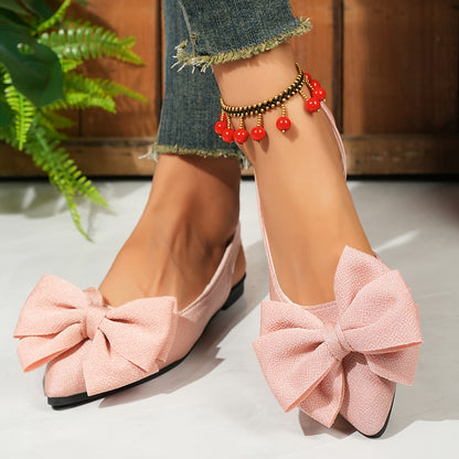 Women's Fashion Bow-Knot Flat Sandals, Casual Versatile Slip-Ons with Pointed Toe, Fabric Upper and Rubber Sole for All Seasons, Ladies Sandals