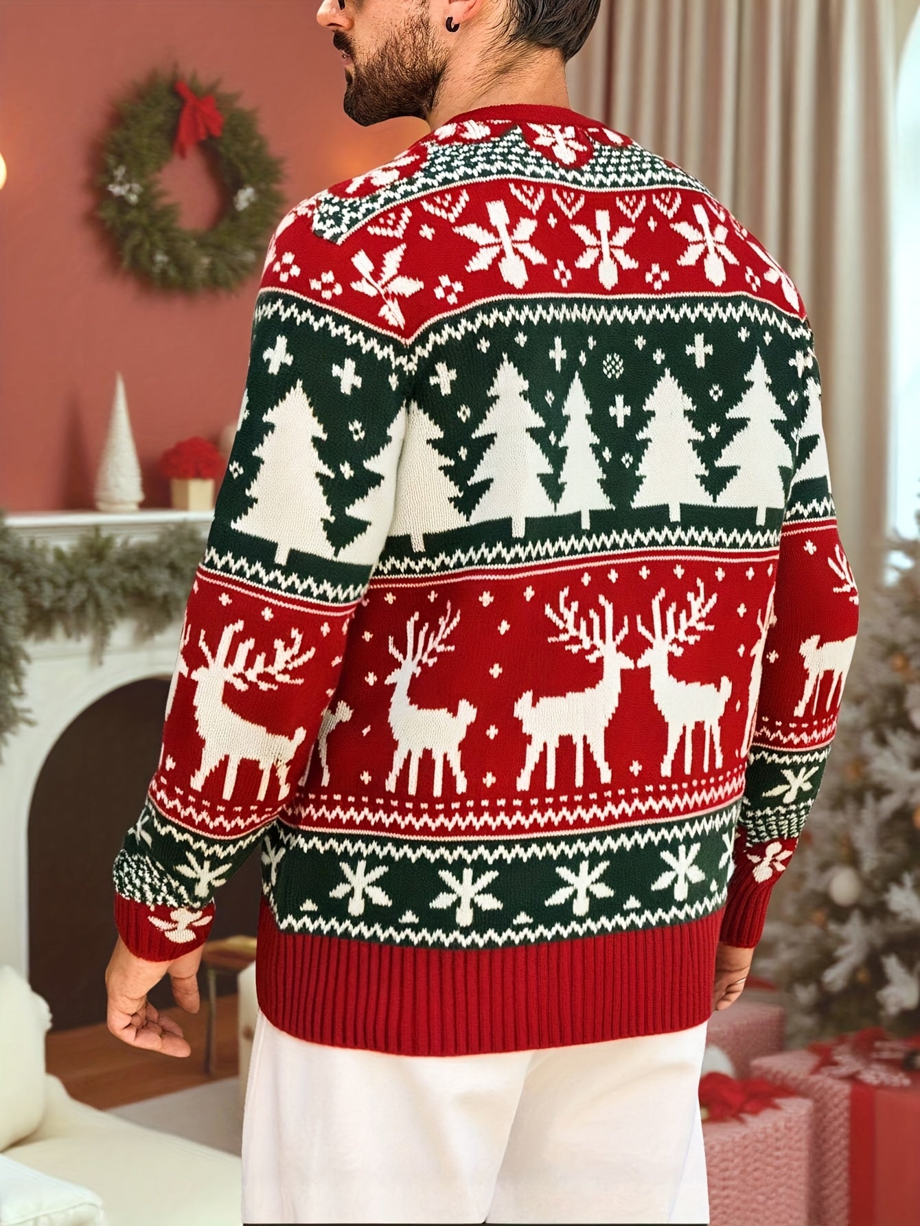 Christmas Theme Knitted Sweater | Warm and Comfortable, Ideal for Self-Wear or Gifting, Crew Neck, Long Sleeve, Acrylic Material, Fall/Winter Season