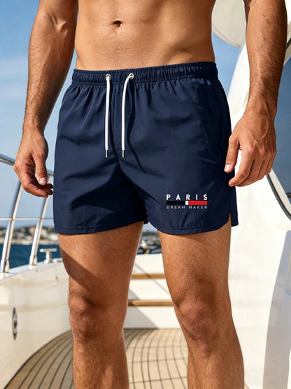 Men's Quick-Dry Swim Trunks with Paris Print, Lightweight & Comfortabl