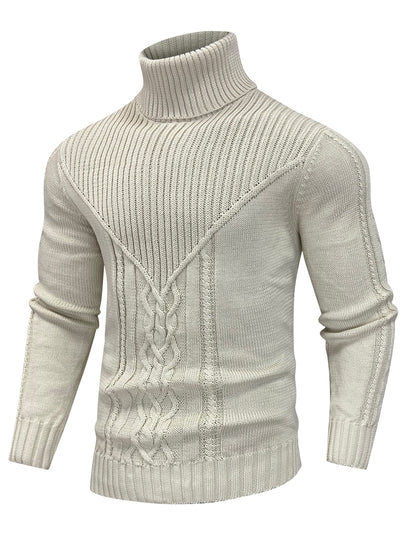 Men'S Casual Winter High Neck Turtleneck Sweater | Black Solid Color, Medium Stretch Fabric, Regular Fit, Hand Wash Only, Sleek Knitwear, Long Sleeve, Rib-Knit Detail