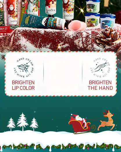 8pcs SADOER Christmas Hand Cream & Lip Balm Gift Set - Moisturizing, Softening, Brightening, and Dry Light Care with Glycerin, Hyaluronic Acid, and Plant-Based Squalane - Ideal for All Light Types, Festive Holiday Packaging,