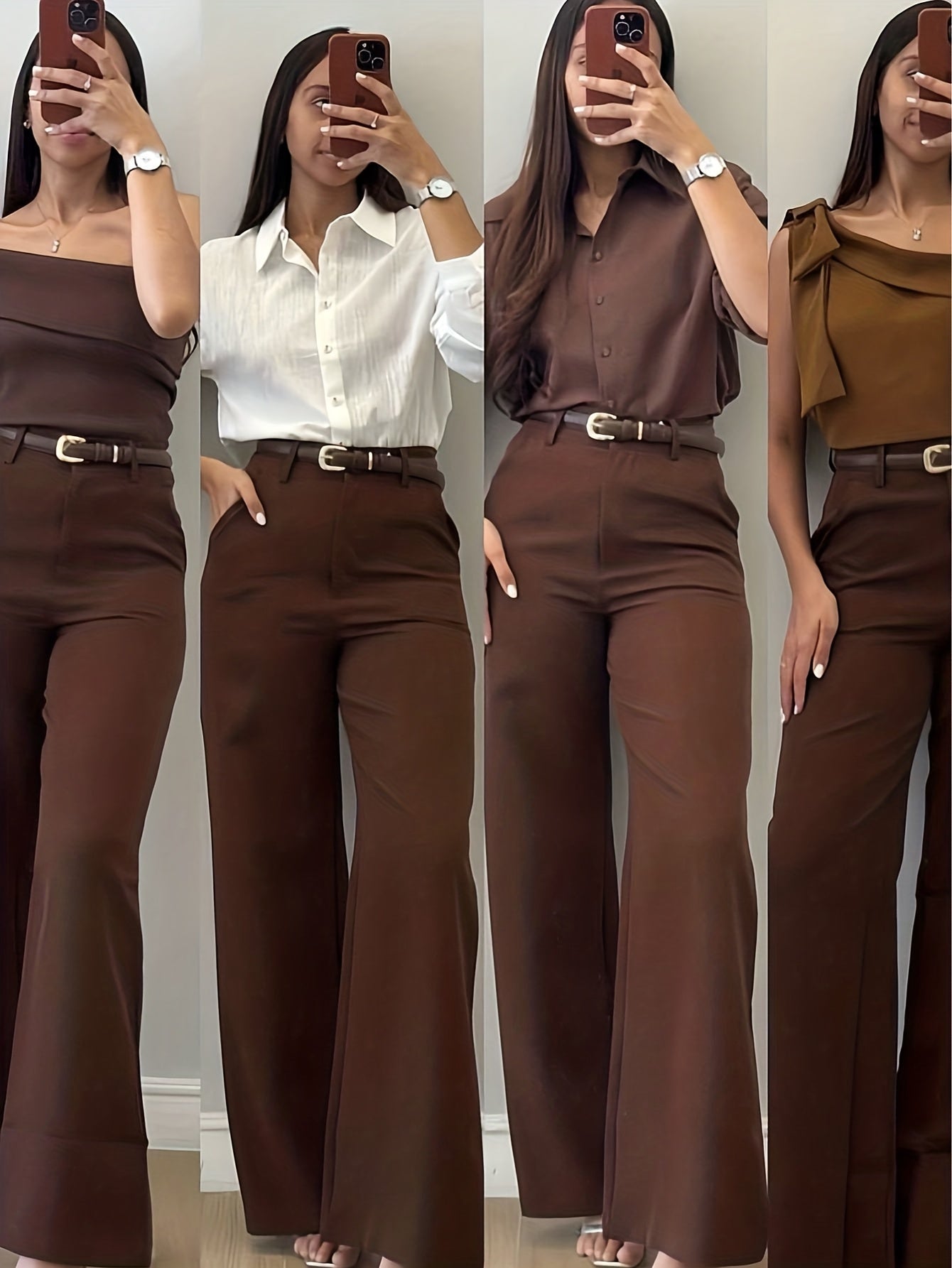 Chic Flare Leg Pants for Women | Elegant Simple Design, Suitable for Commuting, Office, and Everyday Wear, All-Season, Solid Color Not Included