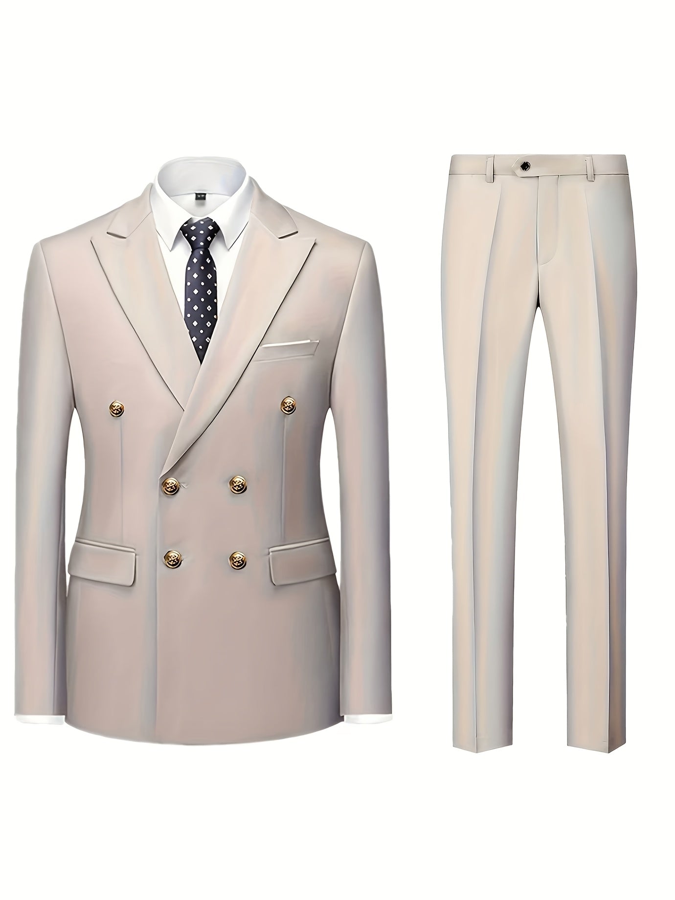 Men's Slim Fit 2-Piece Polyester Suit with Notched Lapel