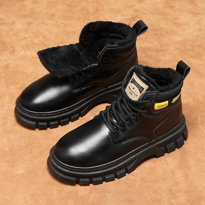 Men'S High-Top Winter Snow Boots - Heavy-Duty Thermal Insulated Cold Weather Boots with Lace-Up Closure, Non-Slip Rubber Sole - Brown - for Hiking, Outdoor