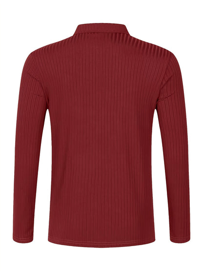 Men's Casual Sports Ribbed Long Sleeve Zipper Lapel Golf Shirt, Spring And Fall