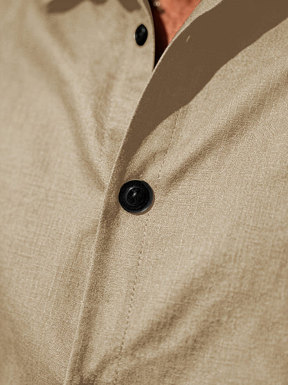 Men's Casual Linen Suit Set Short Sleeve Lapel Shirt & Drawstring Shor