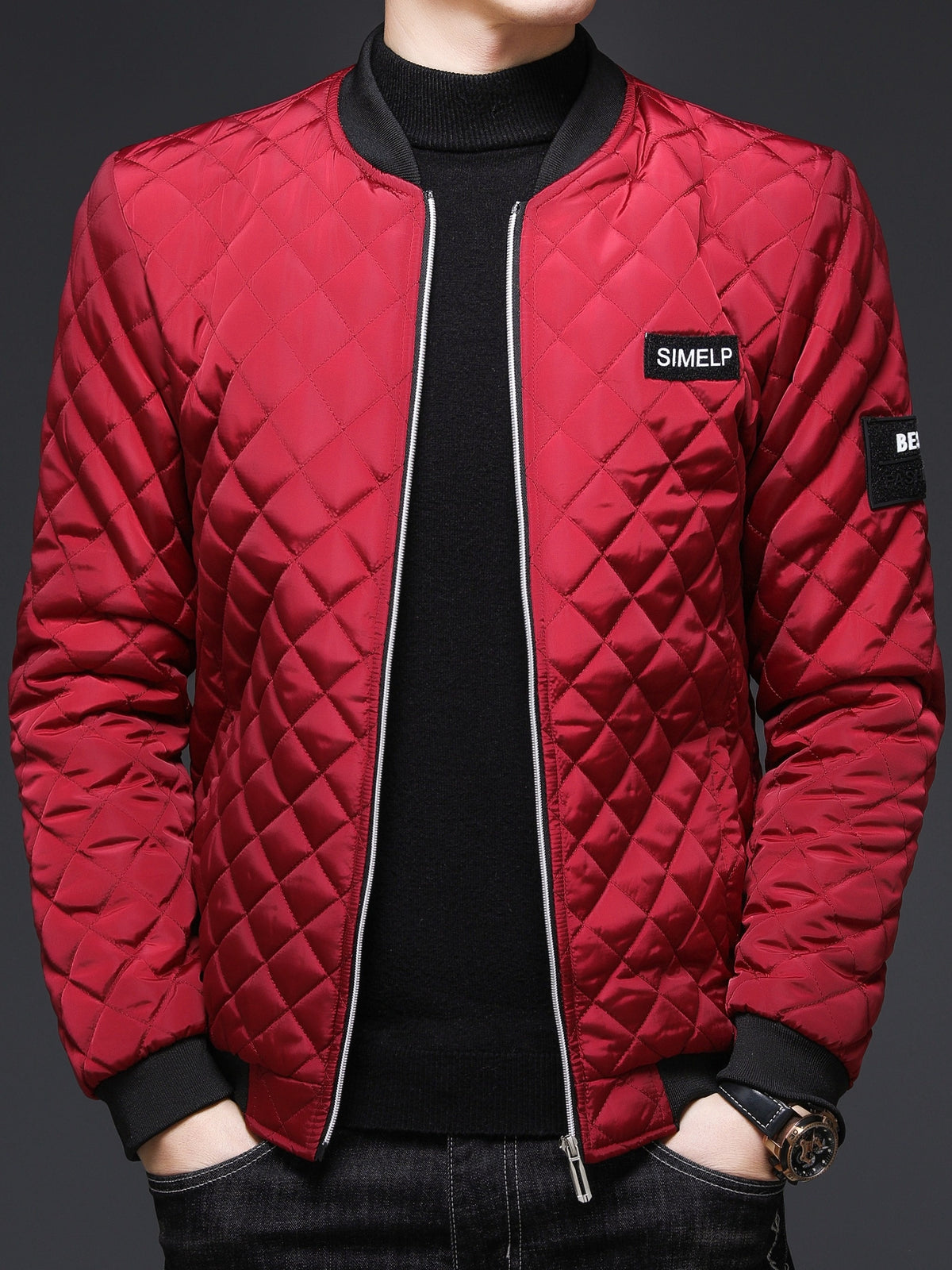Men's Casual Fall/Winter Polyester Bomber Jacket with Baseball Collar
