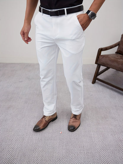Men'S Casual Solid Color Regular Length Slight Stretch Woven Fabric Pants for Adult