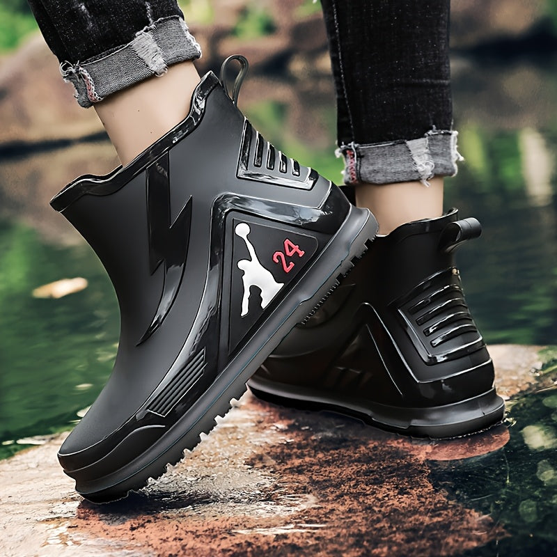 Men's All-Season Rubber Ankle Rain Boots with Anti-Slip Soles