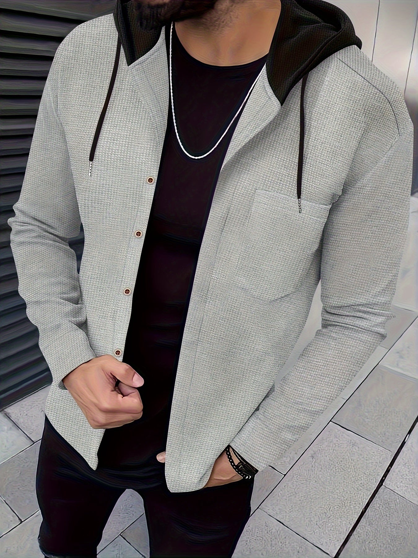 Men's Casual Hooded Jacket - Soft, Breathable Polyester with Button-Up Design & Pockets | Perfect for Spring, Fall & Outdoor Activities, Long Sleeve, Fashion, Daily, Leisure Style, Conventional Version