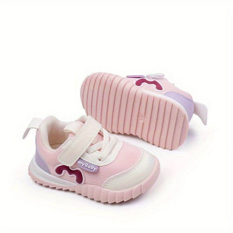 Trendy Design | Breathable Mesh & Non-Slip Sole Sneakers for Youngsters - Stylish Pink & Blue Low-Top Walking Shoes with "Mama Needs Coffee" Patch, Perfect for Spring & Summer Outings