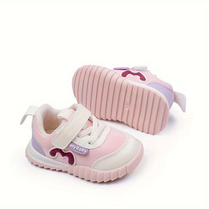 Trendy Design | Breathable Mesh & Non-Slip Sole Sneakers for Youngsters - Stylish Pink & Blue Low-Top Walking Shoes with "Mama Needs Coffee" Patch, Perfect for Spring & Summer Outings
