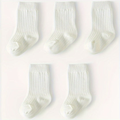 5-Pack Unisex Baby Toddler Mid-Calf Socks, Breathable Polyester Knit, Non-Slip, Hand Wash Only, All-Season Sports Socks