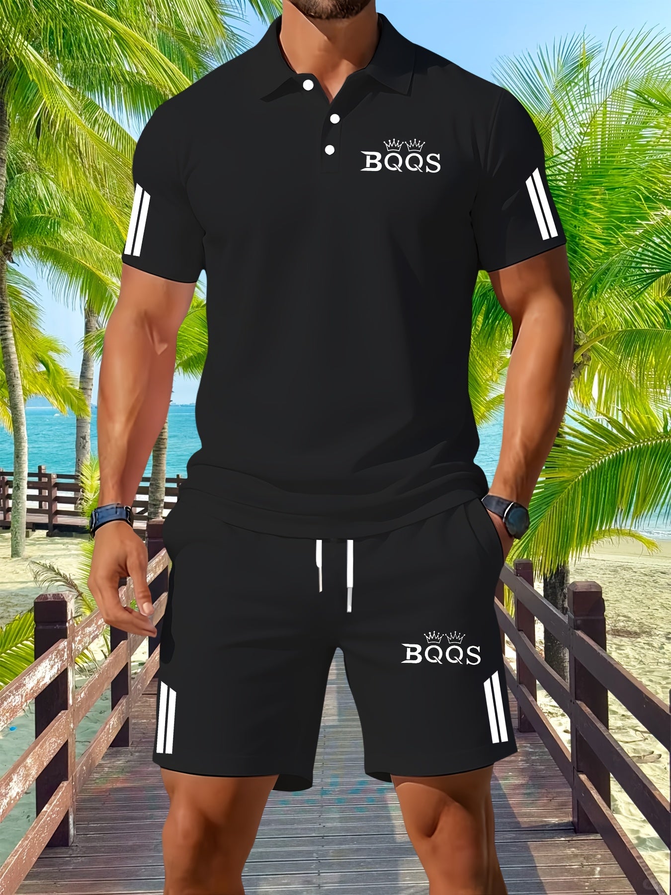 Men's Casual Summer Polo Shirt and Shorts Set - Slight Stretch