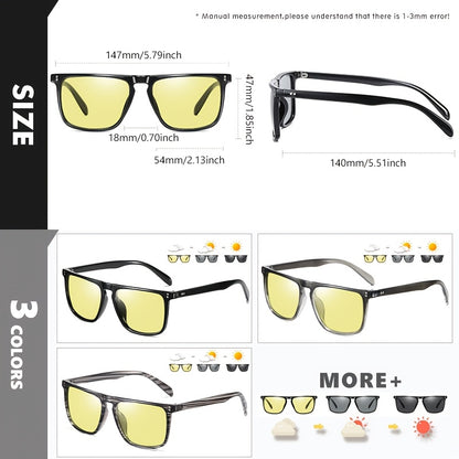 Unisex Square Frame Photochromic Sunglasses for Outdoor Use