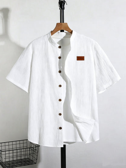 Teen Boys' Preppy Short Sleeve Solid Button Shirt for Summer