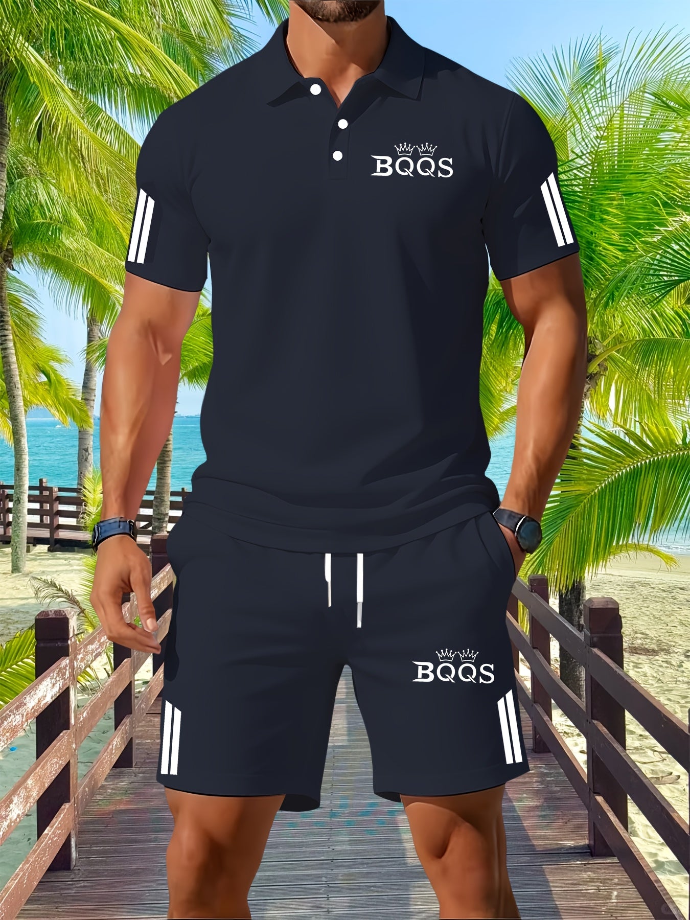Men's Casual Summer Polo Shirt and Shorts Set - Slight Stretch