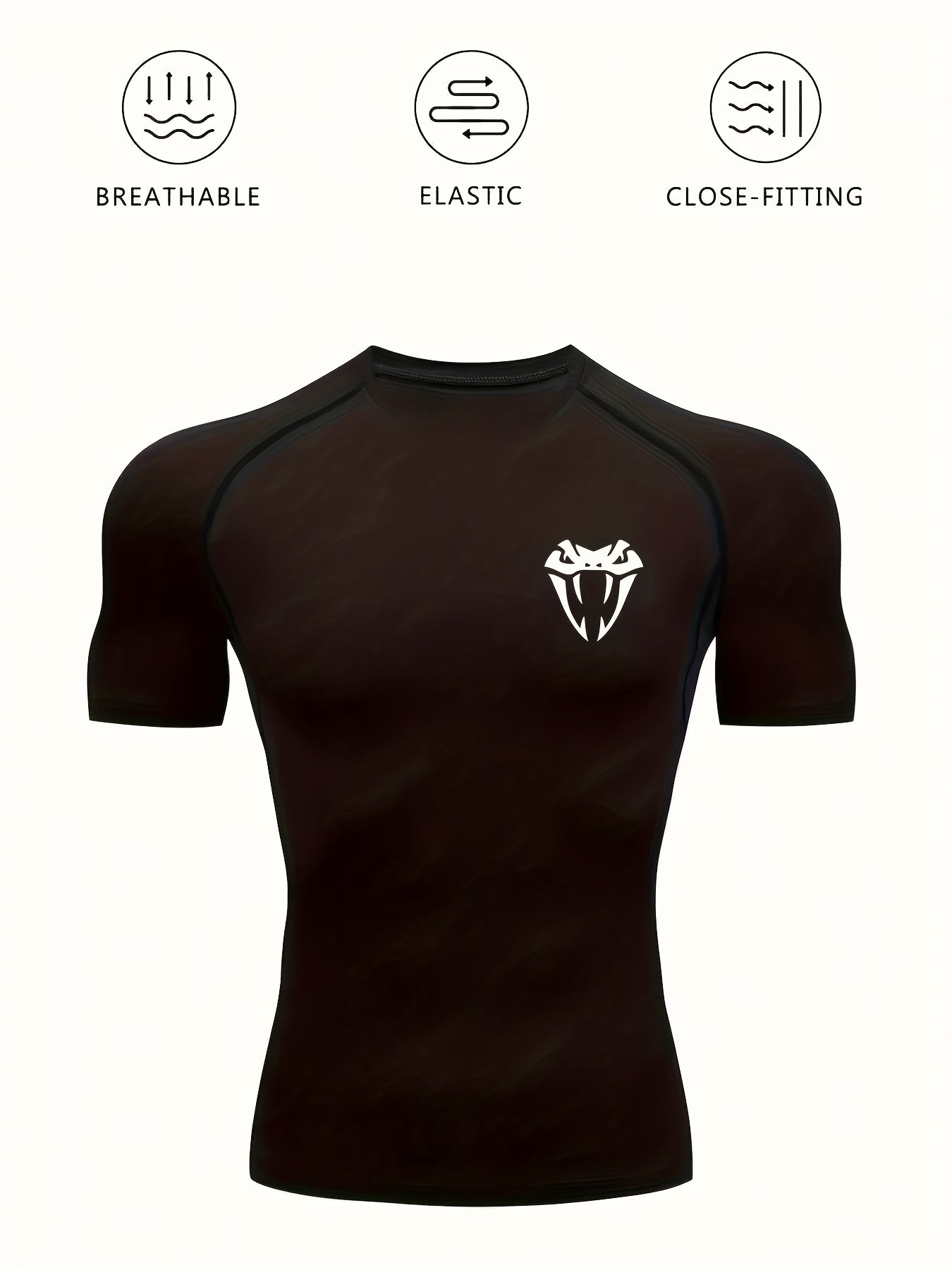 Men'S Quick-Dry Athletic Compression T-Shirt with Serpent Head Logo - Short Sleeve, High Stretch, Breathable Fabric for Running  Workout, Blue