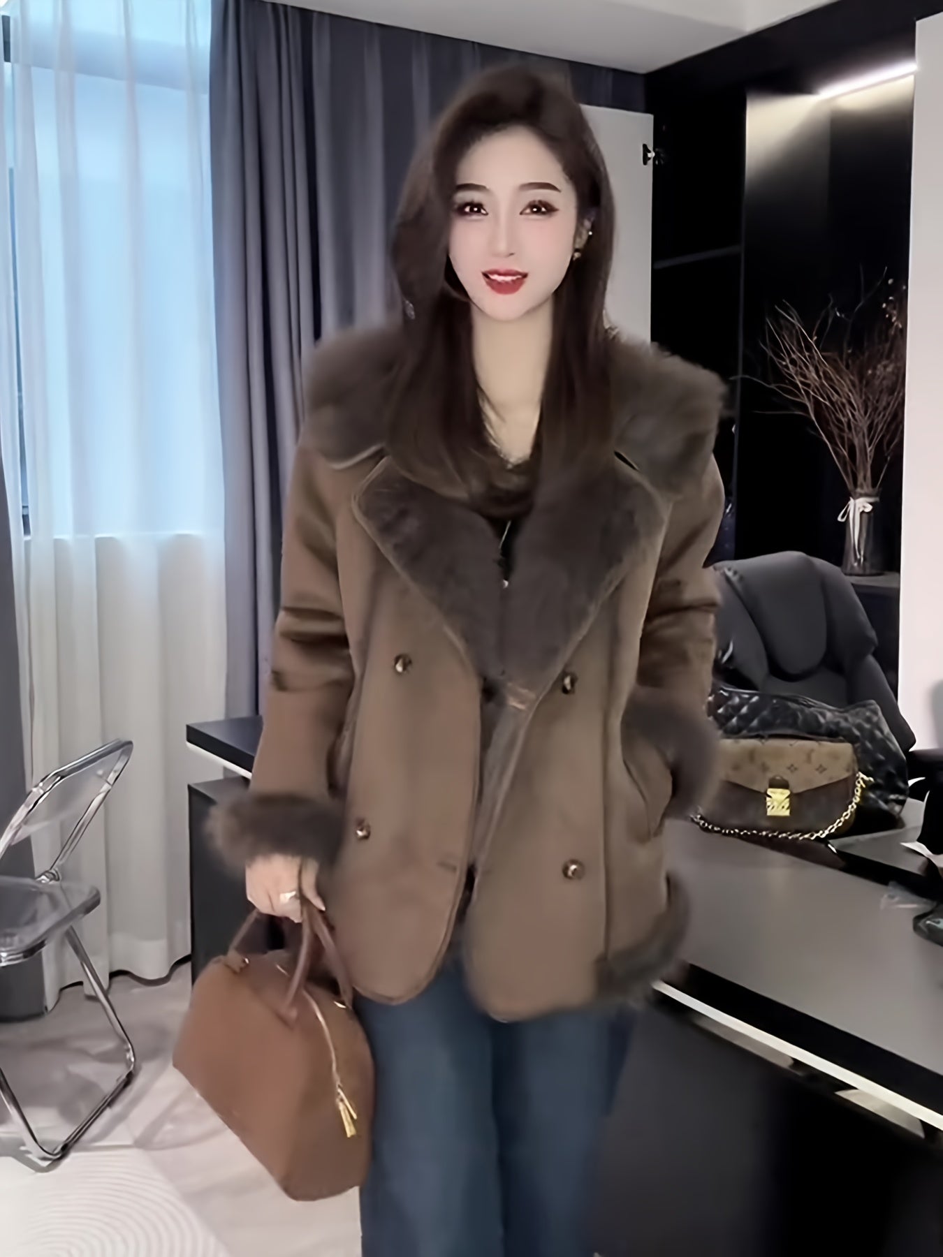 Women'S Winter Coat - Elegant Fur-like Exterior, Luxury Cold Weather Jacket, Easy-Care Outerwear for Everyday & Formal Events, Sophisticated Women'S Outerwear, Ladies Winter Coats, Formal Event Attire, Plush Texture, Durable