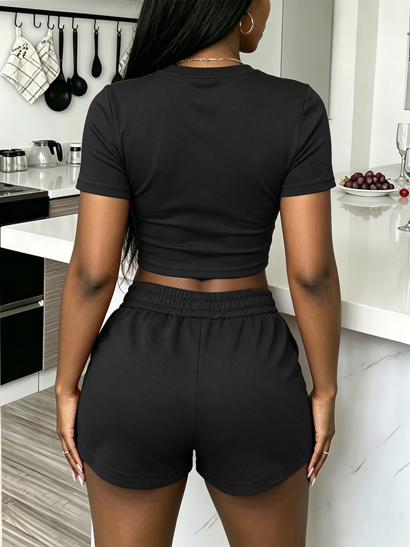 Women's Casual Printed Short Sleeve T-Shirt & Shorts Set