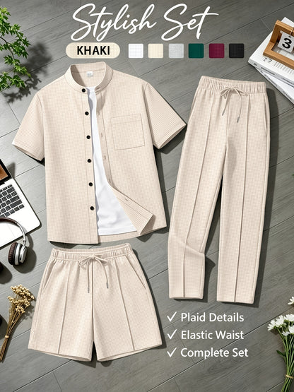Men's Summer Waffle Knit 3-in-1 Set with Shorts and Pants