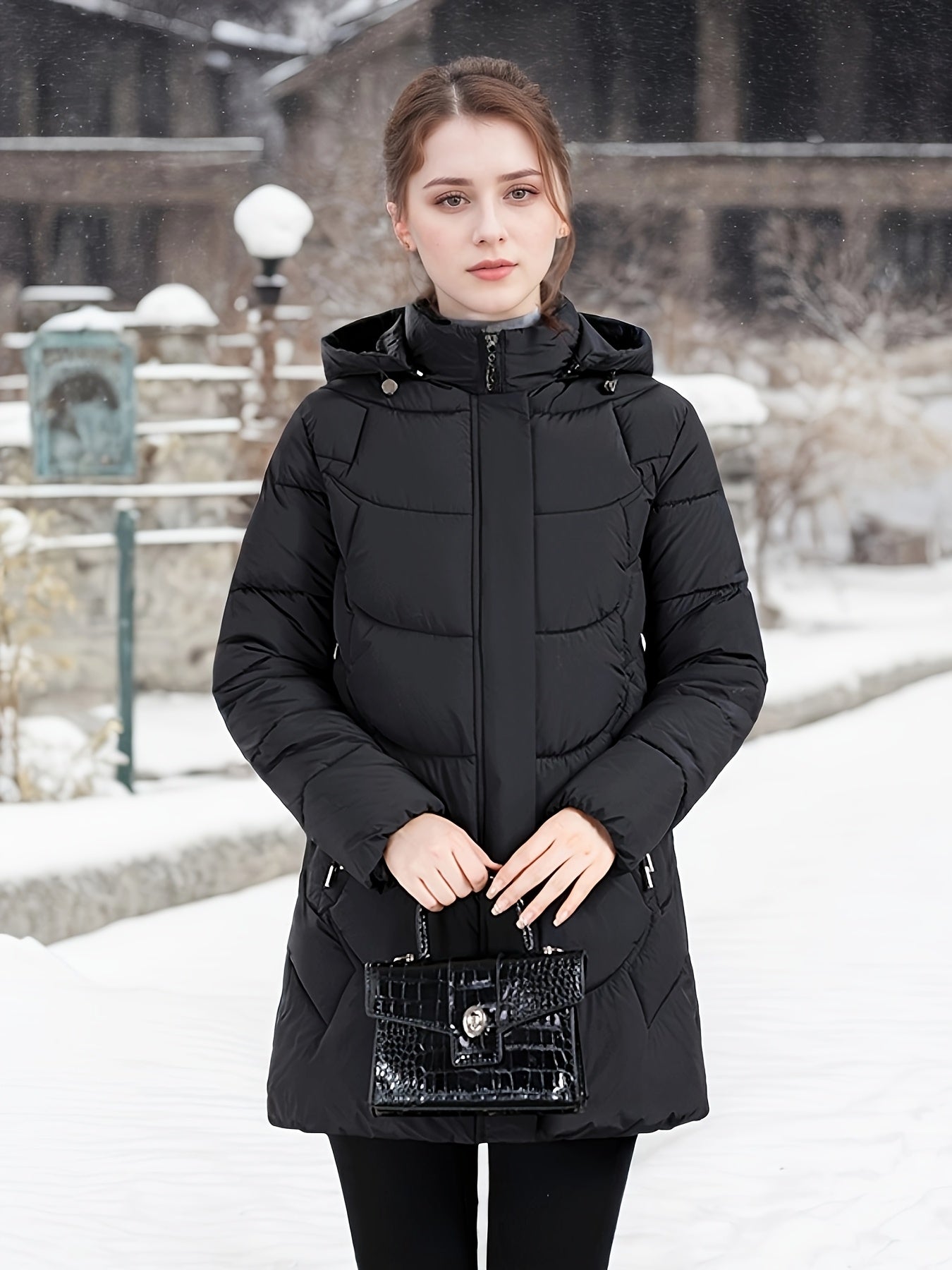 Կանացի էլեգանտ ձմեռային բաճկոն - Մազերի նման ուլունքաձև կոճակներով փակվող վերարկու, փքված չէ, ձեռքով լվացվող երկար թևքերով վերնազգեստ ցուրտ եղանակի համար (անկանոն և պաշտոնական) - սև բաճկոն առանց գոտու/պարագաների (պատրաստի կրելու), ձմեռային Ջա