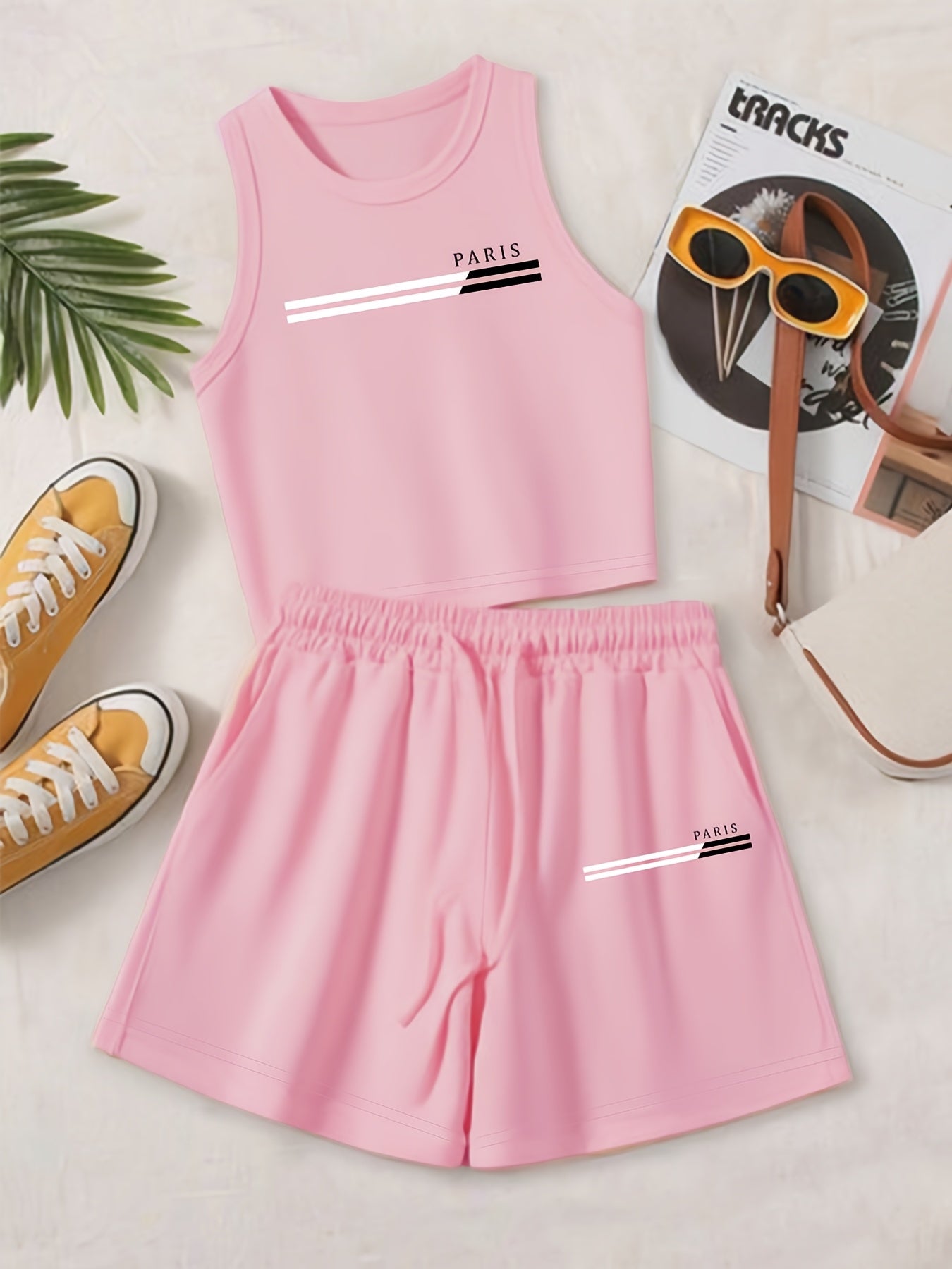 Women's Casual Two-Piece Set | Sleeveless Vest & Drawstring Shorts