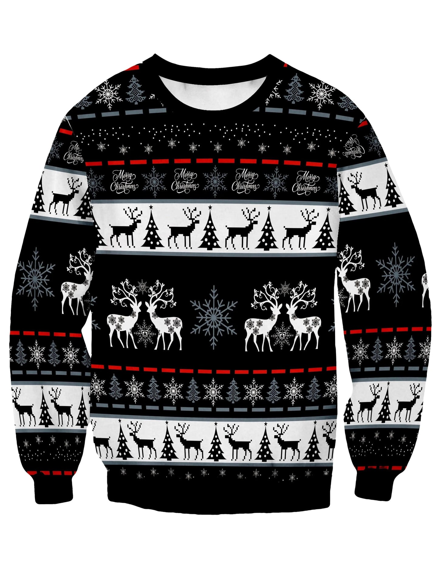 Men's Nordic Winter Sweater - Scandinavian Print Sweater Jacket with Reindeer, Snowflake & Swedish Dala Horse Patterns - Soft Polyester Long Sleeve Coat for Christmas, New Year, Parties - Machine Washable Black/White/Red Swea