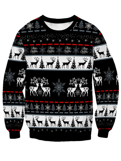 Men's Nordic Winter Sweater - Scandinavian Print Sweater Jacket with Reindeer, Snowflake & Swedish Dala Horse Patterns - Soft Polyester Long Sleeve Coat for Christmas, New Year, Parties - Machine Washable Black/White/Red Swea
