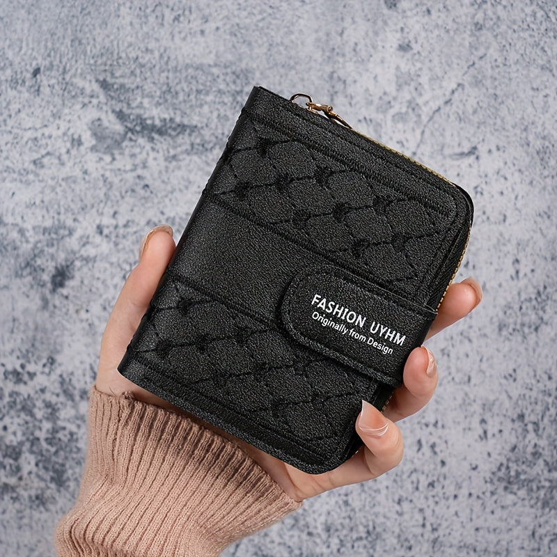 2024 New Style Zippered Foldable Short Wallet, Korean Fashion Embroidered Large Capacity Women'S Clutch Card Holder.