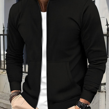 Men's Lightweight Jacket with Stand-Up Collar - Zippered Front Closure, Regular Fit Casual Coat for Everyday & Formal Wear - Spring/Fall Outerwear in White/Neutral Tones - Easy Care Zipper Jacket