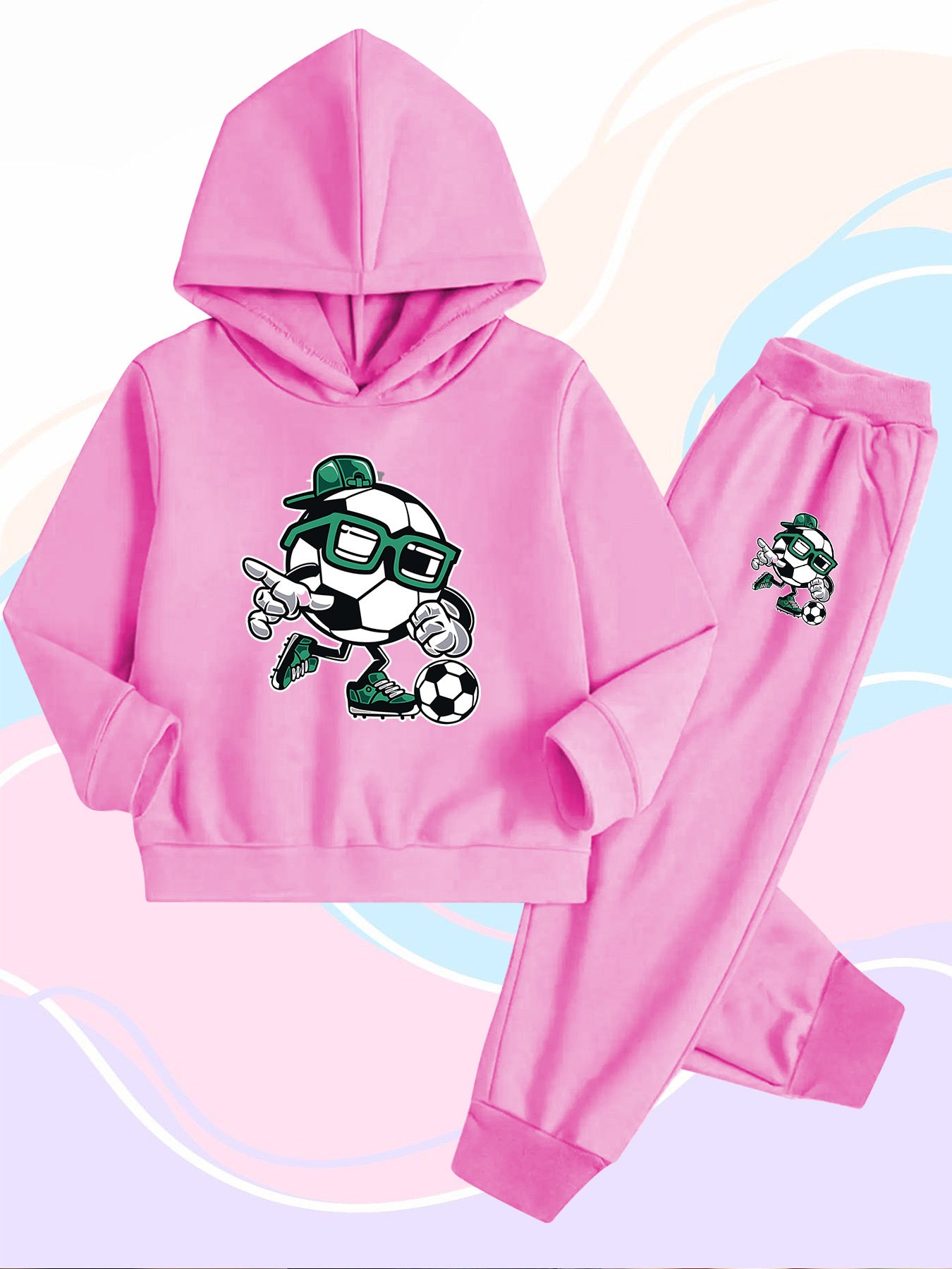 Boys' Cartoon Football Hoodie & Jogger Set - Cotton, Fall/Winter