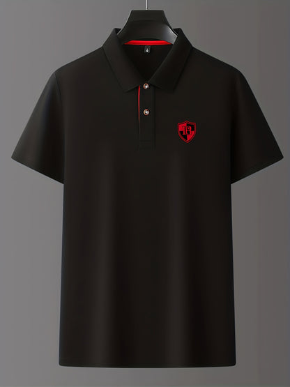 Men'S Fashion Short-Sleeve POLO Shirt | Contrast Rib-Knit Collar with 3D High-Frequency Print | Casual Style, Regular Fit, Summer Season - ayq